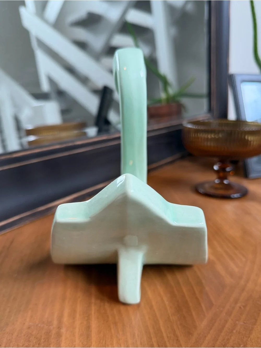 Vintage MCM Ceramic Swan Shaped Soap Dish or Sponge Holder-Mint Green